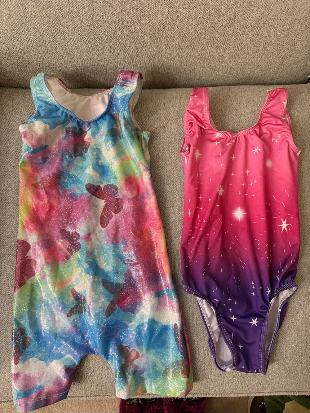 3t Gymnastics Pink/Purple Star + Rainbow Butterfly Sparkle Leotard Bundle